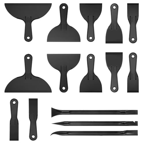 15 Pack Plastic Putty Knife, Putty Knife Scraper for Spackling, Scraper Tool Set in 6 Sizes, Flexible Knives for Taping Drywall Wall Painting