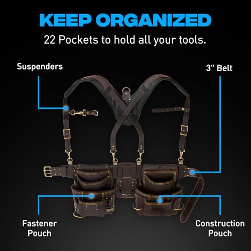 OX Framing Leather Tool Belt + Suspenders - Carpenter Tool Belt - Size XL - color: Framing Belt + Suspenders, size: XL