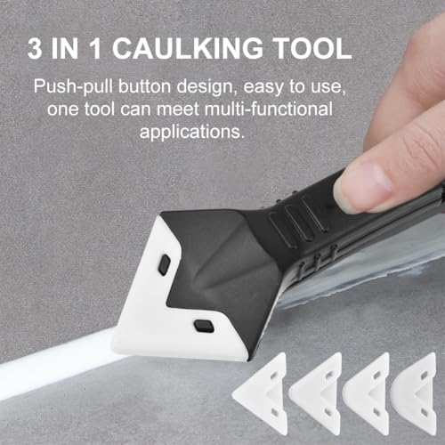 10 Pcs Silicone Caulking Tool, 3 in 1 Caulk Remover Tool | Grout Removal Tool with Replaceable Pad Glass Glue Angle Scraper, Sealant Finishing Tool for Kitchen Bathroom Tile Sink Joint