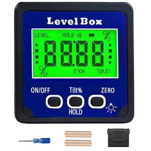 Digital Inclinometer Angle Finder Gauge, IP54 Digital Electronic Protractor Bevel Gauge, Inclinometer Angle Cube Level Box with LCD screen for Woodworking, Table Saw and etc (Blue)