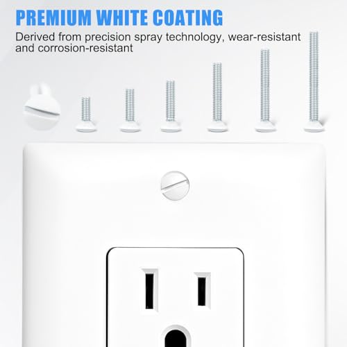 130 Pack White Outlet Screws 6-32 Thread, Wall Plate Screws for Electrical Cover Panel and Switch Plate, Includes Long Outlet Screws in 6 Sizes (3/8", 9/16", 3/4", 1", 1/2", 1-1/4") (White) - color: White