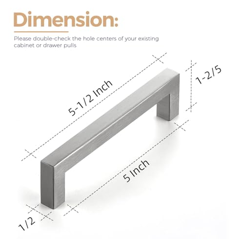 Ravinte Brushed Nickel Square Cabinet Handles Drawer Pulls,5 Inch,30 Pack | Screws Included, Stainless Steel, Square Bar Grip, Easy Install, Kitchen Cabinet Hardware, For Cupboards, Drawers, Dressers - color: Brushed Nickel