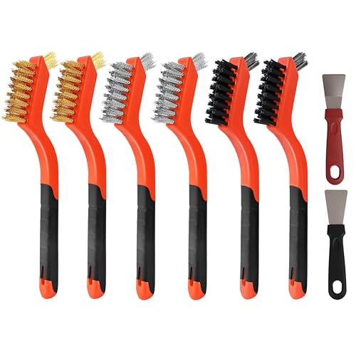 12 pcs Wire Brushes Set, Nylon/Brass/Stainless Steel Bristles - color: combo pack