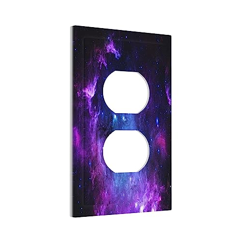 Galaxy Outer Space 1 Gang Duplex Device Wall Plate Cover Outlet Purple Nebula Light Switch Cover Universe Planet Electrical Faceplate Switchplate for Bedroom Bathroom - color: Galaxy Outer Space Purple Nebula Universe Planet, size: 1 Gang Duplex Wall Plat