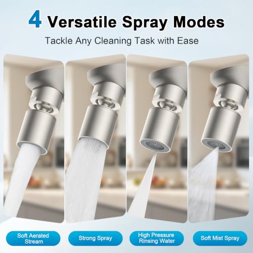 Hibbent NSF/ANSI/CAN 372 Certified 4 Modes Faucet Aerator, Brushed Nickel - color: Brushed Nickel, style: Upgraded Four Modes Faucet Aerator