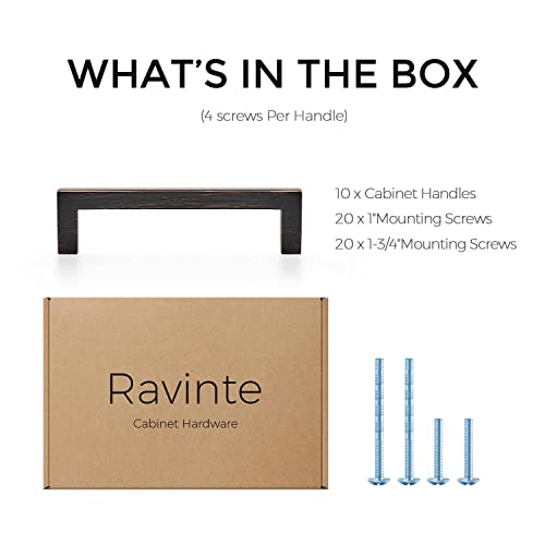 Ravinte Oil Rubbed Bronze Cabinet Handles Cabinet Pulls 3-3/4 Inch 5 Pack | Zinc Alloy, Slim Square Bar Grip, Smooth Drawer Pull Feel, Kitchen Cabinet Update, For Cupboards, Dressers, Drawers, Hardware - color: Oil Rubbed Bronze, size: Flat Black 3-3/4''