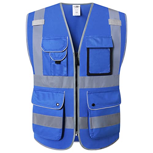 JKSafety Safety Vest for Men Women Reflective Hi Vis JK150 Blue M - color: Blue, size: Medium