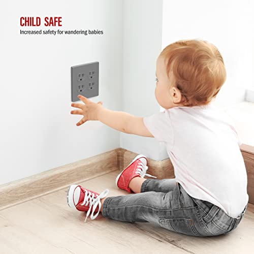 ENERLITES Screwless Double Duplex Outlet Covers Wall Plate, 1 Pack, Gray - color: Gray, size: Screwless