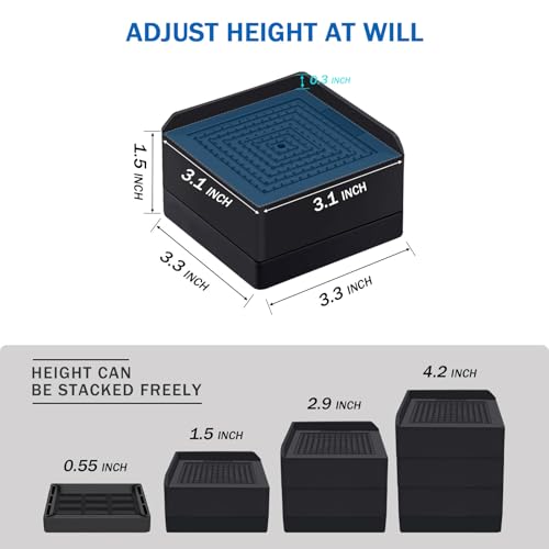 ANNKUT Bed Risers 1.5 inch Heavy Duty, Furniture Risers for Bed Sofa Table and Couch Lifting，Square Adjustable Risers Blocks, Support Up to 1,300 Lbs (4 Pack-Black) - color: 1.5 Inch-black(square)