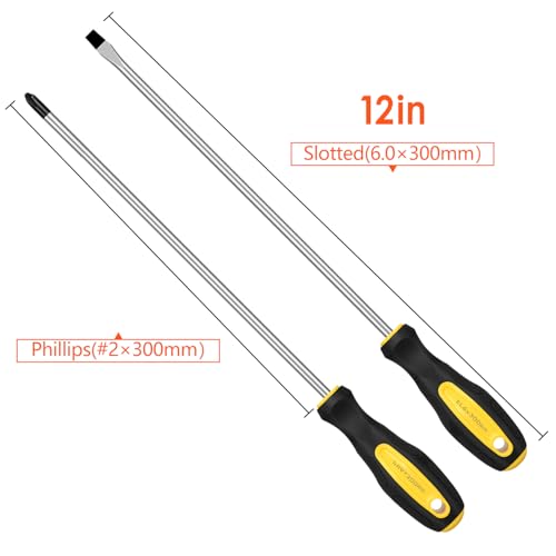 2pcs Long Magnetic Screwdriver Set, 12in Extra Long Phillips and Slotted - color: 2pcs