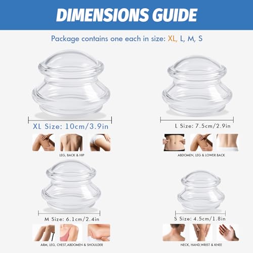 ELERA Silicone Cupping Therapy Set – Transparent Massage Cups in 4 Sizes (XL, L, M, S) for Body Relaxation, Cellulite & Home Wellness (Gourd Shape 4-Pack) - style: 4 Cups (XL L M S size)