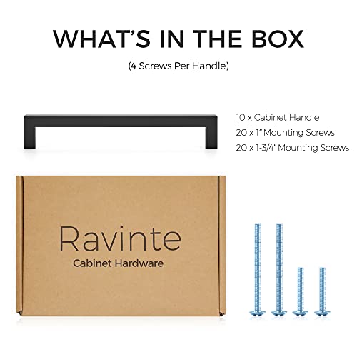 Ravinte Matte Black Cabinet Handles Square Pulls 7-1/2 Inch 10 Pack - size: 8 Inch (7-1/2 Inch Hole Center)