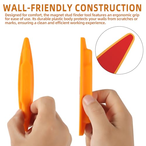 (2-Pack) Calvana Magnetic Stud Finder Wall Scanner, Stud Finder Magnet, Wall Detector Scanner, Compatible with All Drywall Construction, No Batteries Required, Wall-Friendly Construction，Easy to Use - color: Orange, 2pack