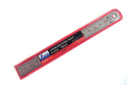 Shinwa 150 mm Rigid (15 mm x 0.5 mm) Zero Glare Satin Chrome Stainless Steel Machinist Engineer Ruler/Rule with Graduations in mm and .5mm Model 13005
