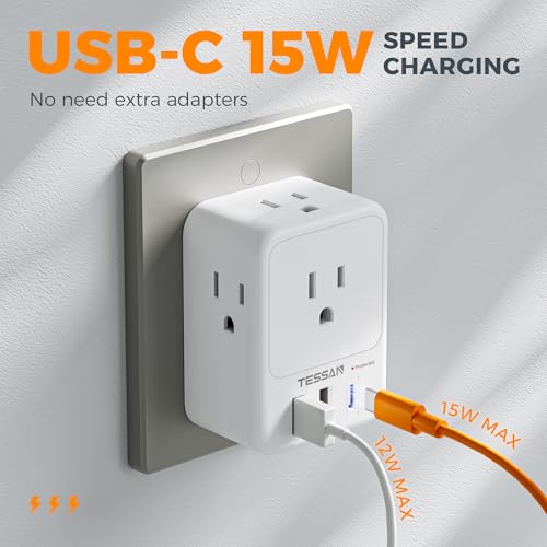TESSAN Surge Protector Wall Outlet Extender, Multi Plug Outlet Splitter - color: White, size: 2 USB-A+1 USB-C