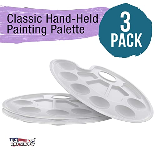 U.S. Art Supply 10-Well Plastic Artist Painting Palette (Pack of 3)