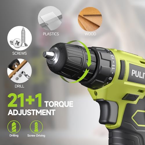 PULITUO 12V Green Cordless Drill Set Power Drill Kit with Battery and Charger,electric drill home improvement,3/8-Inch Keyless Chuck,Built-in LED,21+1 Torque Setting - style: 12v Drill (Green)