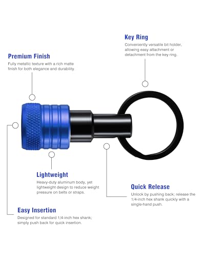 Katerk Bit Holder Keychain 12 Pcs, 1/4-Inch Hex Shank, Quick Release, Blue - color: Blue