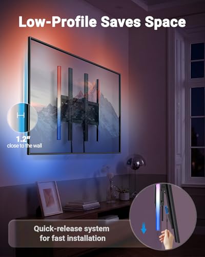 PERLESMITH Tilt TV Wall Mount with LED Light, TV Mount for 26–60 Inch TVs up to 115 lbs, Low Profile Backlit TV Bracket with Music Sync, Fits 8″/16″ Wood Studs, Max VESA 400x400mm, PSTVM74B - size: 23-60" Tilt TV Wall Mount with LED