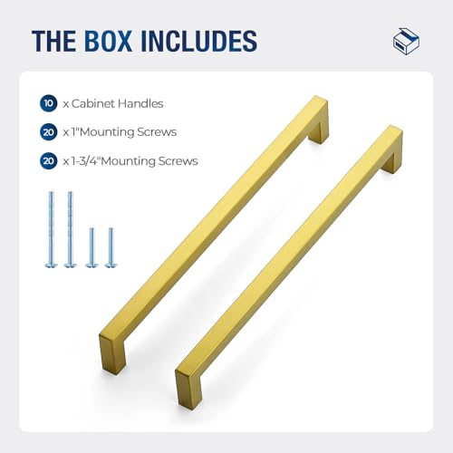 JOY DECOR Gold Cabinet Handles Square Cabinet Pulls, 10 Inch CC, 10 Pack - size: 10 Inch Hole Center