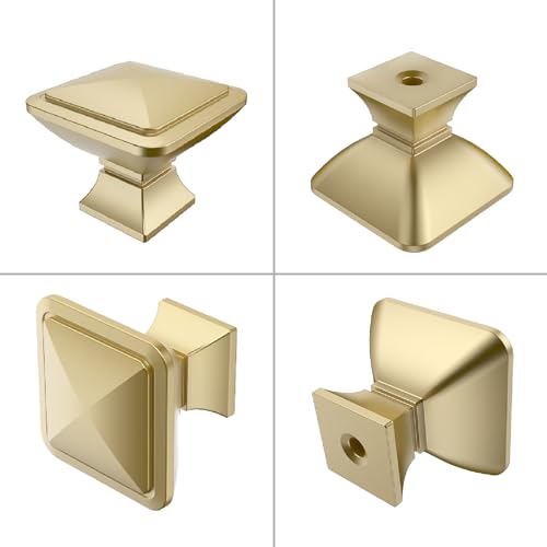 9BUILD 10 Pack Brushed Gold Cabinet Knobs,Solid Square Drawer Pulls - color: Brushed Gold, size: 1.2"/30MM
