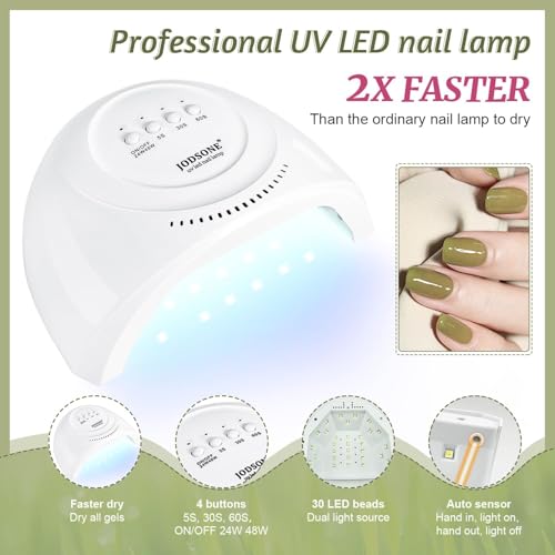 JODSONE 60 PCS Gel Nail Polish Kit with U V Light 55 Colors Gel Polish Base Top Coat Manicure Gifts - color: B16