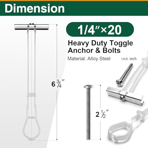15PCS 1/4"-20 Toggle Bolts for Drywall, Metal Strap Anchors - size: 15pcs