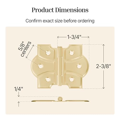Polished Brass Butterfly Hinges with Removable Pin - Pack of 2 - Surface Mount Cabinet Door Hinges - UA-261-HPB (1) - color: Brass