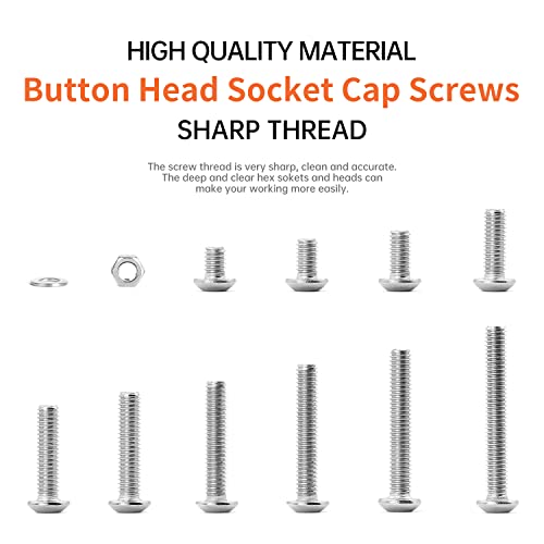 400PCS M4 x 5/6/8/10/12/14/16/18/20/25mm Button Head Socket Cap Screws Bolts and Nuts Flat Washers Assortment Kit, 304 Stainless Steel, Metric Machine Fully Thread, Allen Hex Drive - size: M4 Button Head (400PCS)