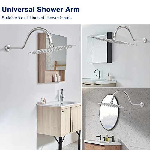 NearMoon Shower Extension Arm with Flange - S Shaped High Arc Gooseneck Long Shower Extender Pipe, Perfect for Rainfall Shower Head - Bathroom Accessory,16 Inch (Brushed Nickel) - color: Brushed Nickel