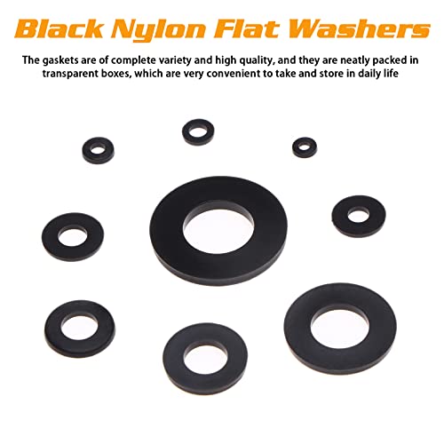 800Pcs Nylon Flat Washer Assortment Set, Washers Metric Sealing Spacer Gasket Ring Washers Set, 9 Sizes - M2, M2.5, M3, M4, M5, M6, M8, M10, M12(Black) - size: 800black