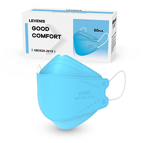 LEVENIS KN95 Face Masks 50 Pack, Breathable Comfortable and Disposable KN95 Mask, Blue - color: Adult-blue