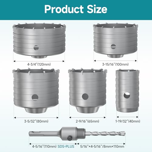 6Pcs Masonry Concrete Hole Saw Kit (40 65 80 100 120 mm) - color: 6Pcs