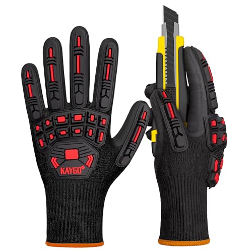 KAYGO TPR Impact Resistant Work Gloves for Men, MicroFoam Nitrile Coated | ANSI Cut Resistant Level A3, Anti-Abrasion & Firm Grip, TPR Back Impact Guard, for Mechanics, Construction, Glass Handling - size: XX-Large