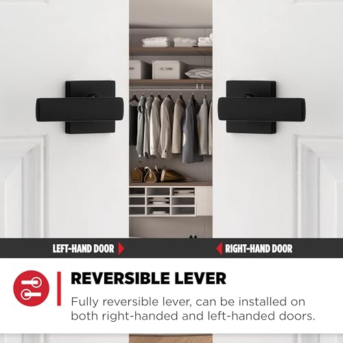 Kwikset Breton Interior Passage Door Handle, Lever for Closet and Hallway Doors, Reversible Non-Locking Handle Lever, Matte Black Finish
