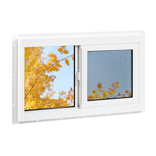 Vinyl Basement Window, Bathroom Sliding Window 24" x 16" White | Double Pane Insulated Tempered Glass and Fiberglass Screen for Basement, Bathroom, Shed - size: 24x16 IN