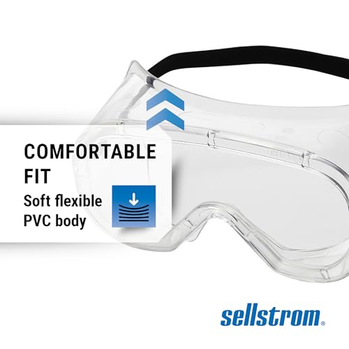 Sellstrom Anti Fog Non-Vented Safety Goggles - Clear Body Clear Lens – Protects from Chemical Splash, Dust, Smoke