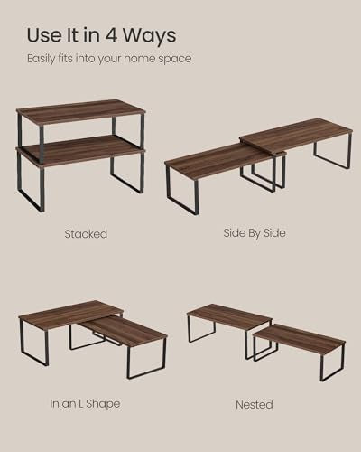 SONGMICS Cabinet Organizer Shelf, Set of 2 Spice Rack, Kitchen Storage - color: Natural Walnut + Matte Black, size: 15.6"w