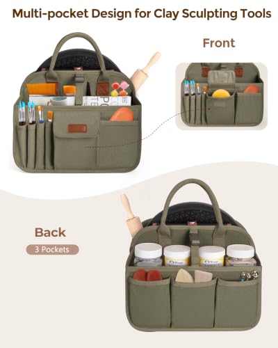 Pottery Tool Organizer Bag, Art Supply Studio Bag, Clay Tool Storage Caddy - color: Green