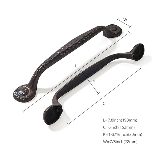 10 Pack Rustic Iron Cabinet Hardware - 6 Inch (152mm) Hole Center Antique Hammered Pulls for Drawers - color: Rustic Iron, size: 6"(152mm)