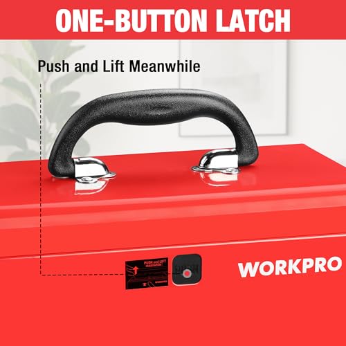WORKPRO 10.8" Mini Metal Tool Box with Removable Tray - color: Red