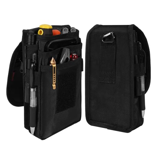 Belt Tool Pouch, Multitool Organizer Electrician Holster Nylon Tactical Pocket Attachment Utility Sheath Bag Tradesman Pro Maintenance Tool Sleeve for EDC Gears Cellphone - color: Black