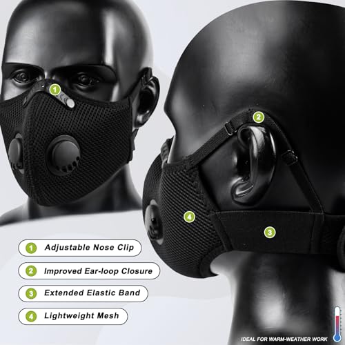 BASE CAMP M Plus Dust Face Mask with Extra 6 Activated Carbon Filters for Woodworking Construction Mowing Cycling (3) - style: Adjustable
