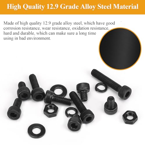 105 Pieces M4 x 10mm Socket Head Cap Screws, Thread Pitch 0.7mm, Sutemribor M4 Black Screws, 12.9 Grade Alloy Steel, Black Oxide Finish, Fully Threaded - size: M4 x 10mm, style: Socket Head