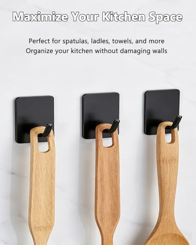 Stick On Towel Hooks for Bathroom, Heavy Duty Self Adhesive Wall Hooks, Waterproof No Drill Hangers for Kitchen Bedroom, 4 Pack Black - color: Black-4Pcs