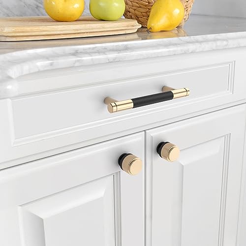 Asidrama 20 Pack Black-Gold Knurled Dresser Drawer Cabinet Hardware Zinc Knobs for Dresser Drawers - color: Black-Gold, style: 20 Pack