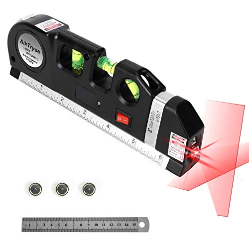 Laser Level Line Tool, Multipurpose Laser Level Kit Standard Cross Line Laser leveler Beam Tool with Metric Rulers 8ft/2.5M for Picture Hanging cabinets Tile Walls by AikTryee. - color: Red Laser