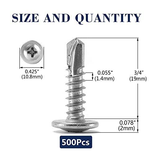 #8 x 3/4" Sheet Metal Screws 500PCS 410 Stainless Steel Truss Head Fast Self Tapping Screws by SG TZH - color: Silver, size: #8 x 3/4"