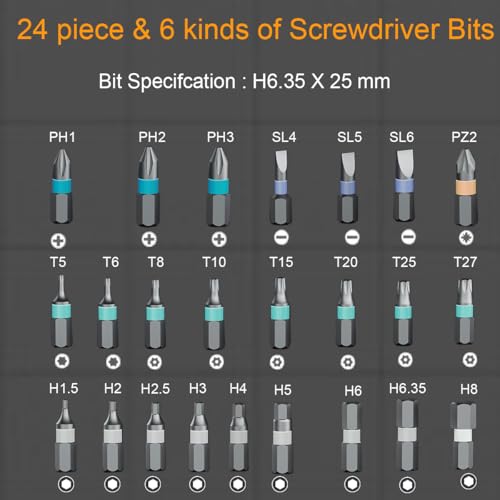 24 in 1 DIY Ratchet Screwdriver Set,Multi Bit Magnetic Screwdriver Set with Storage Case, Removable Self Assembly Screwdriver Kit for Furniture, Bicycle,Computer (24 in 1 Black) - color: 24 in 1 Black