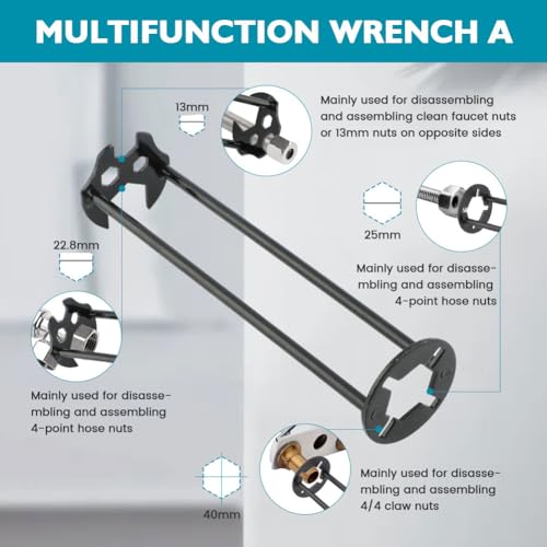 2Pcs Multifunctional Basin Wrench Set,7Sizes Faucet Wrench with Gloves,Universal Under Sink Plumbers Tool,Two-Shaft Design Four-Jaw Hex Faucet tool for Kitchen & Bathroom(Black)
